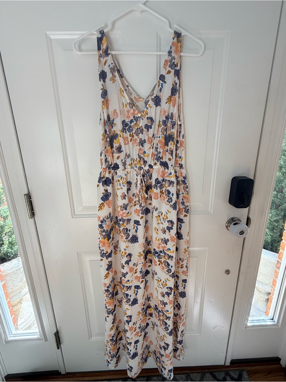 Lucky Brand Cream Floral Maxi Dress with Navy & Mustard Accents